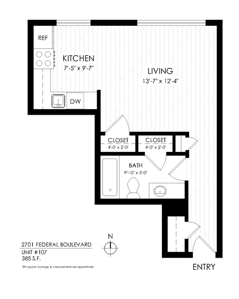 Floor plan for studio, 1 bath, 495 sqft